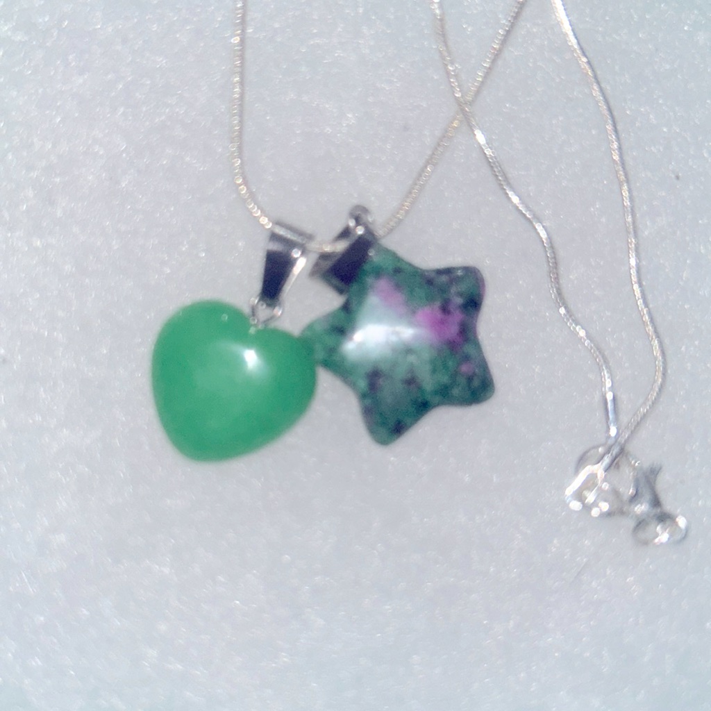 Boho Hippie Jade Heart & Ruby In Zoisite Star Sterling Silve